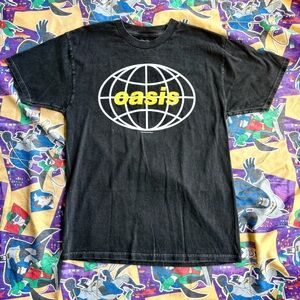 Oasis Black Tee with White and Yellow Graphic